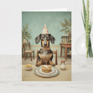 Cartão Festa de aniversário do Dachshund com panquecas