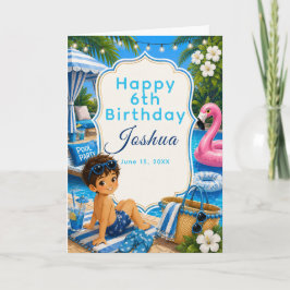 Cartão Festa de Aniversário dos meninos na Piscina Azul