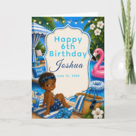 Cartão Festa de aniversário dos meninos na piscina azul