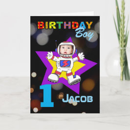Cartão Festa de Aniversário Espacial Cósmico para Menino