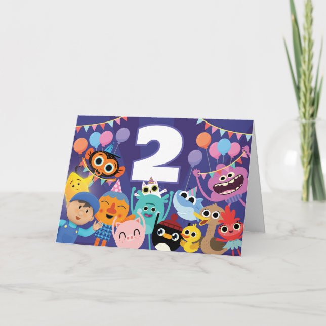 Cartão Festa de Aniversário Festiva de Personagens Super  (Frente)