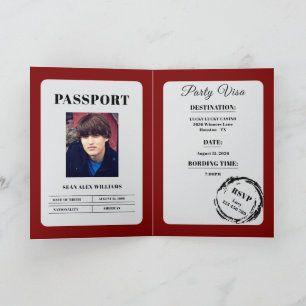 Cartão Festa de Aniversário Unisex Estilo Passaporte