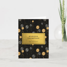 Cartão Festa de Balões Preto e Dourado Elegante