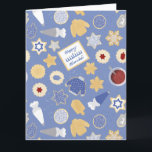 Cartão festa de biscoitos de Chanukah<br><div class="desc">Eu amo os feriados,  e eu amo um bom padrão de feriado para nos colocar no espírito das festas! Esse design inspirado em festa de biscoitos caprichosa certamente trará alegria para o seu Natal</div>