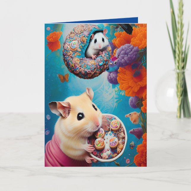 Cartão Festa de Chá do Hamster Sírio Mais Fofo com Donuts (Frente)