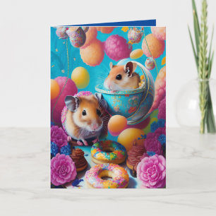Cartão Festa de Chá Mais Fofa de Hamster Sírio com Donuts
