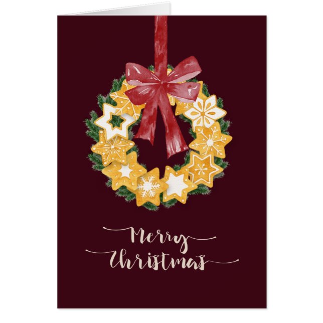 Cartão Festa de Cookie de Natal com fundo de Borgonha (Frente)