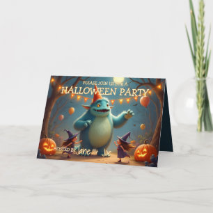 Cartão Festa de Halloween do Monstro Feliz para Crianças