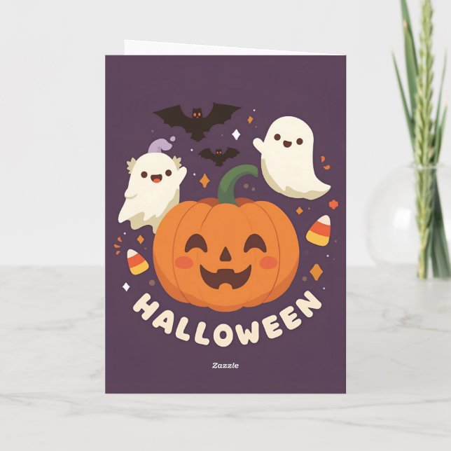 Cartão Festa de Halloween Fofo e Assustador (Verso)