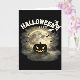 Cartão Festa de Halloween Lua Abóbora Fantasma Vintage Ha