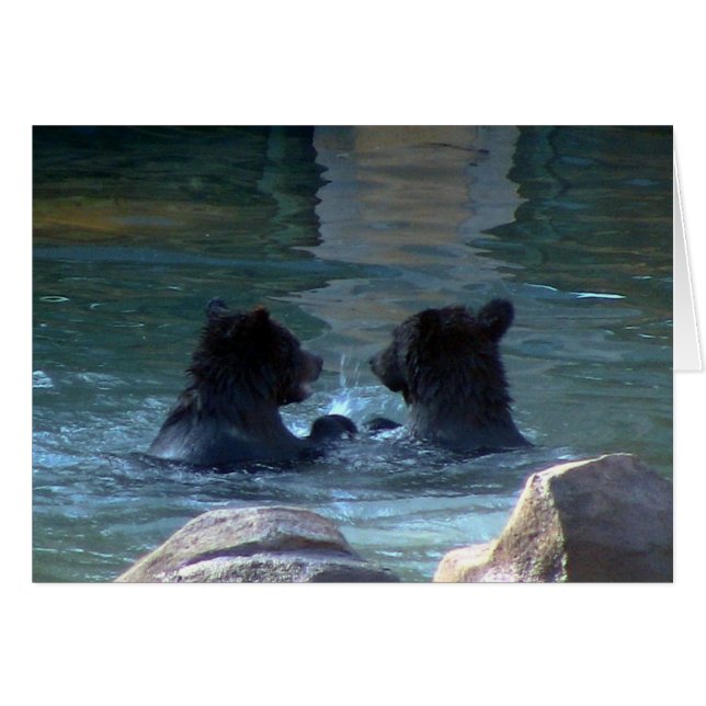 Cartão Festa de Nadação do Urso Grizzly (Frente Horizontal)