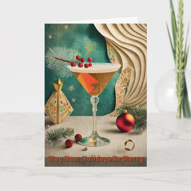 Cartão Festa de Natal de Cocktail da Metade do Século Hap (Frente)