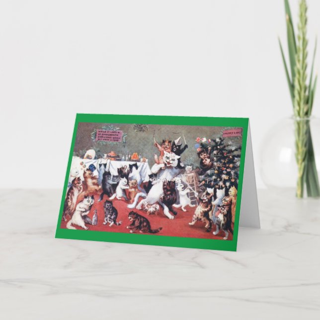 Cartão Festa de Natal dos Gatos com Gatinhos, Louis Wain (Frente)