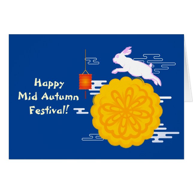 Cartão Festa de outono de médio Coelho da Lua Saltando (Frente Horizontal)