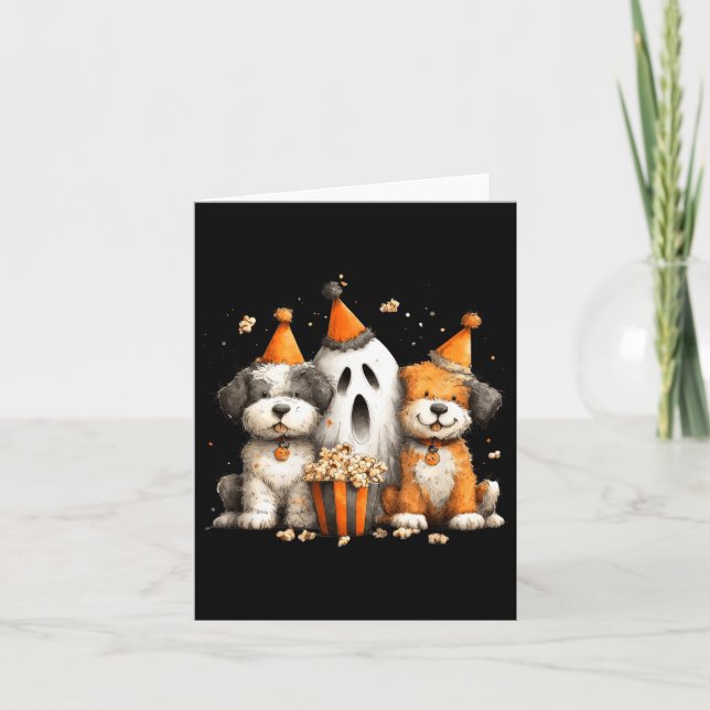Cartão Festa de Pipoca dos Cães de Halloween (Frente)
