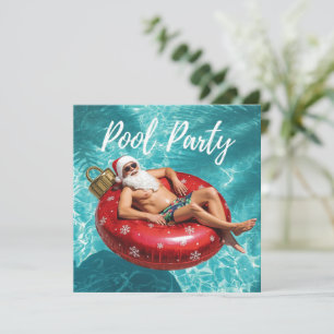 Cartão Festa de Piscina com Papai Noel para o Natal