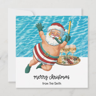 Cartão Festa de piscina com Papai Noel para o Natal em ju