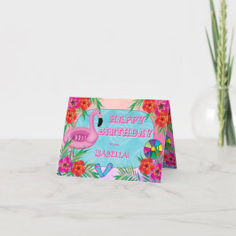 Cartão Festa de Piscina Flamingo, Feliz Aniversário