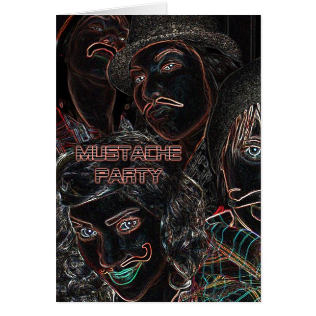 Cartão festa do bigode: néon (Frente)