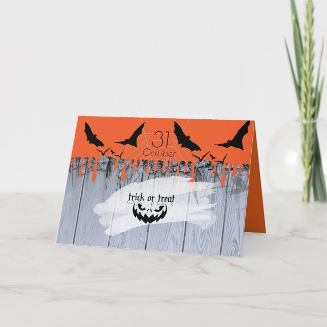 Cartão Festa Feliz de Halloween "Doce ou Travessura" (Frente)