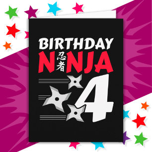 Cartão Festa Ninja, 4 anos, estende crianças 4º aniversár
