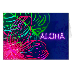 Cartão Festa Noturna Tropical Luau Elétrico Neon Aloha