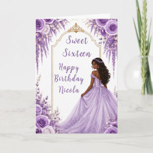 Cartão Festa Sweet Sixteen Floral Dourada Lavanda Suave