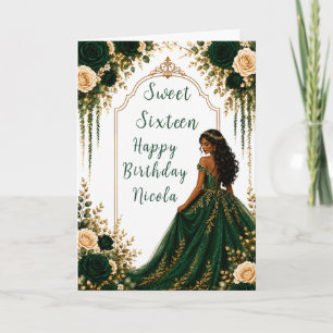 Cartão Festa Sweet Sixteen Floral Dourada Verde Esmeralda