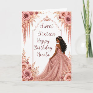 Cartão Festa Sweet Sixteen Floral Rosa Bege Empoeirado