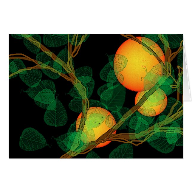 Cartão Festival de Colheita Coreana Chuseok com Laranjas (Frente Horizontal)