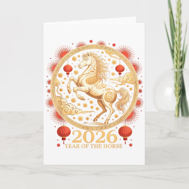 Cartão Festive 2026 Year Of The Horse Lunar Girl Zodiac C (Frente)