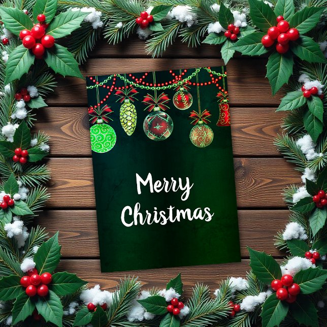 Cartão Festive Christmas Baubles Green Christmas Card (Festive Christmas Baubles Green Christmas Card by the Olde Christmas Shoppe)