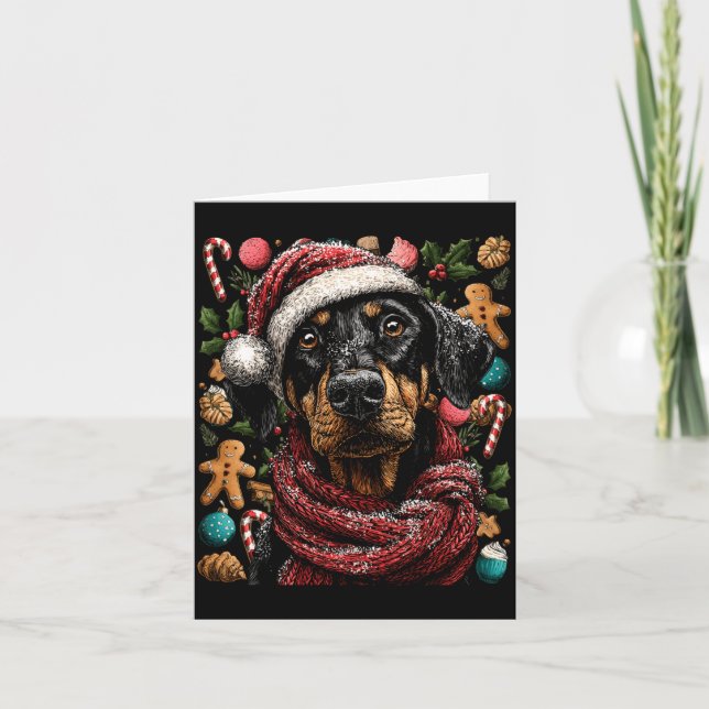 Cartão Festive Doberman With Santa Hat Snowy Winter Chris (Frente)