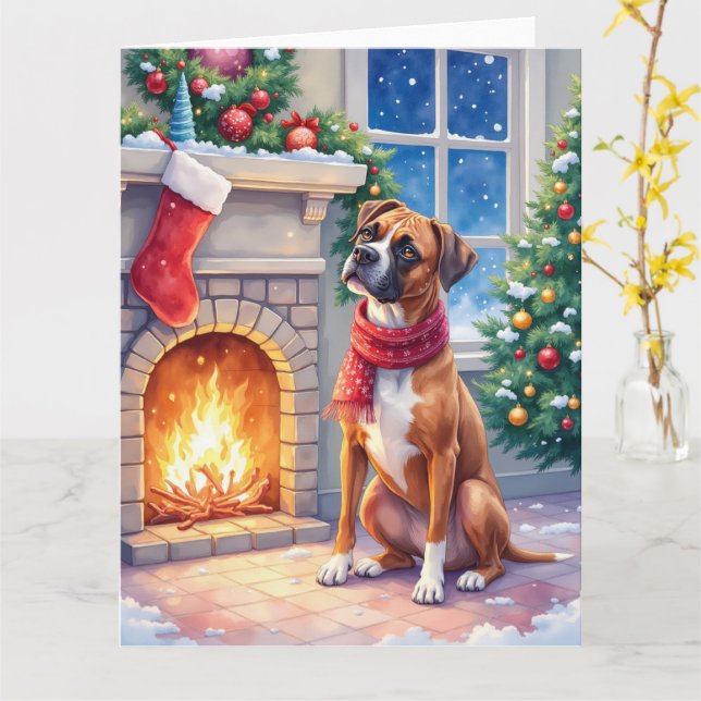 Cartão Festive Fireplace Boxer Christmas Art (Flor Amarela)