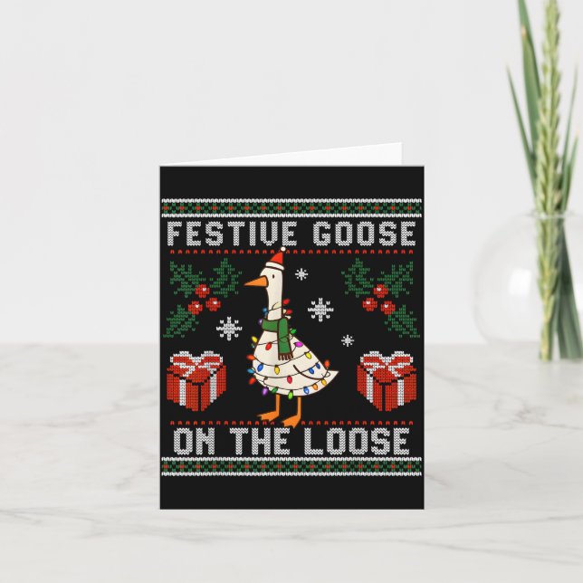 Cartão Festive Goose On The Loose Funny Ugly Sweater Chri (Frente)
