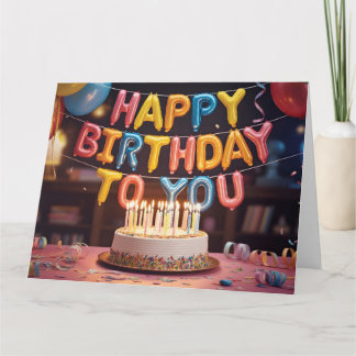 Cartão Festive "Happy Birthday" Celebration with Cake