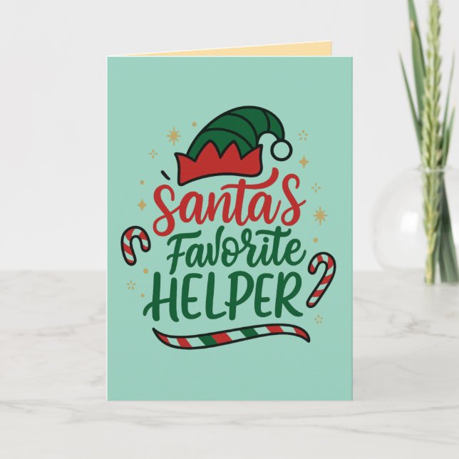 Cartão Festive Santa Helper Christmas Greeting Card (Frente)