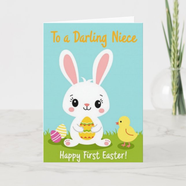 Cartão Festive Spring Rabbit Celebration Card (Frente)