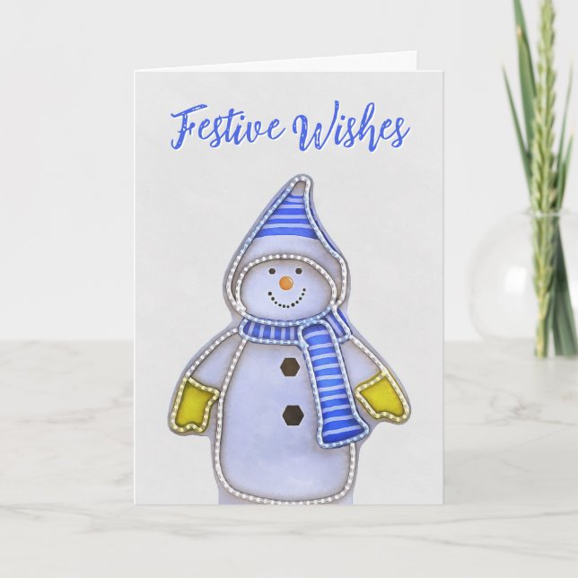 Cartão Festive Wishes. Snowman Folded Greeting Card (Frente)
