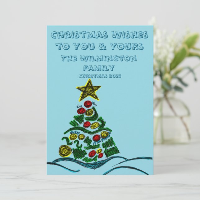 Cartão Festivo Árvore Árvore Festiva, Natal Flat (Em pé/Frente)