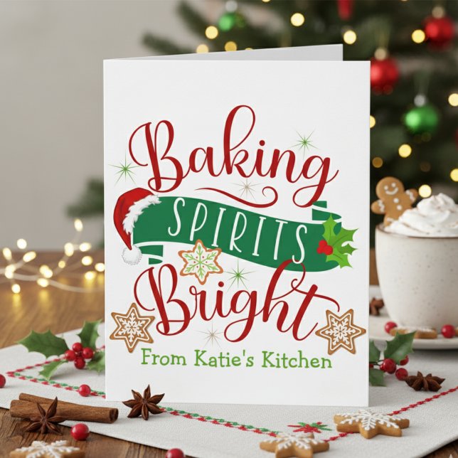 Cartão Festivo Baking Espíritos Brilhantes Natal (Festive Baking Spirits Bright Custom Christmas Card)