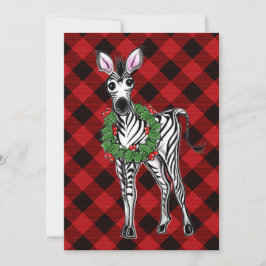 Cartão Festivo Foliday Zebra Holly Wreath | búfalo vermel