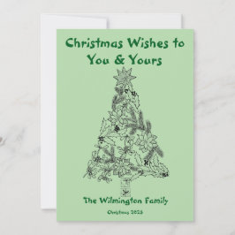 Cartão Festivo Green Tree Family Christmas Flat