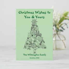 Cartão Festivo Green Tree Family Christmas Flat