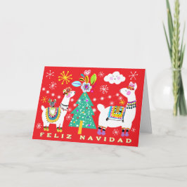 Cartão Festivo Lhamas Árvore de Natal espanhola