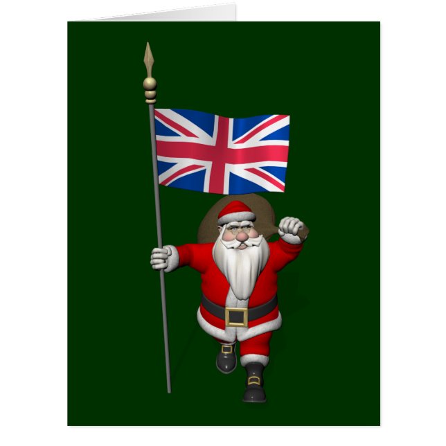 Cartão Festivo Papai Noel Com Bandeira Do Reino Unido (Frente)