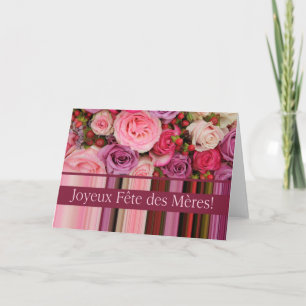 Cartão Fête des Mères frenes Rosas & stripes Dia de as mã