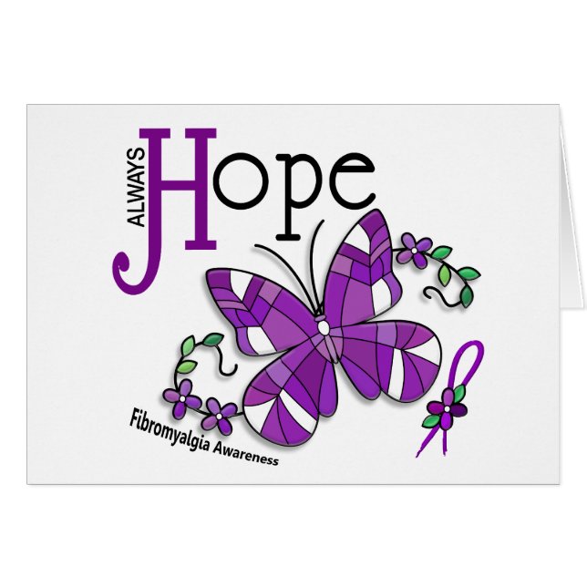 Cartão Fibromialgia da borboleta do vitral (Frente Horizontal)