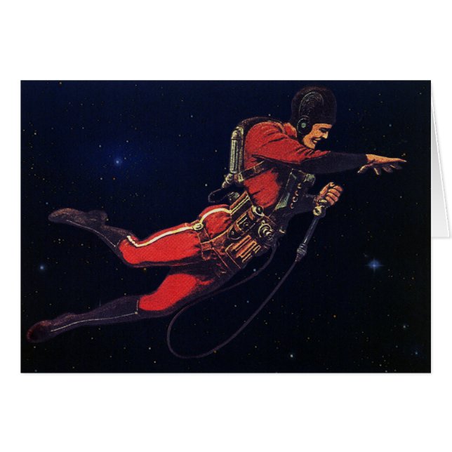 Cartão Ficção científica antiga astronauta no espaço side (Frente Horizontal)