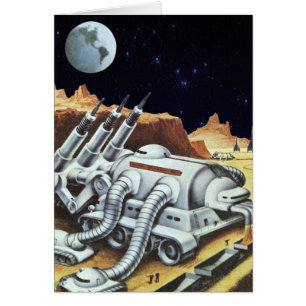 Cartão Ficção científica retrô, estação espacial na Lua